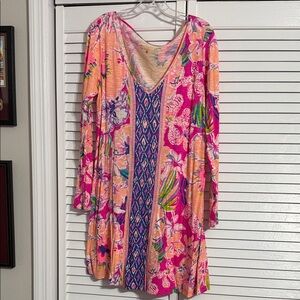 Lilly Pulitzer Pink, Purple, Peach Floral Long Sleeve Casual Dress size large L